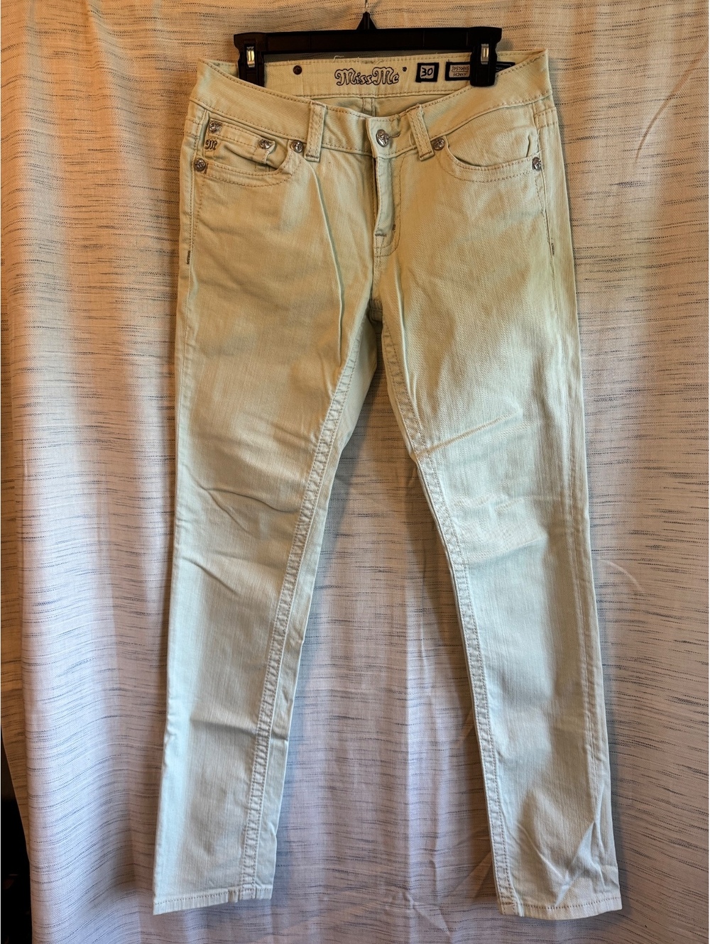 Miss Me Women's Skinny Jeans Size 30 Light Beige with Embellished Pockets